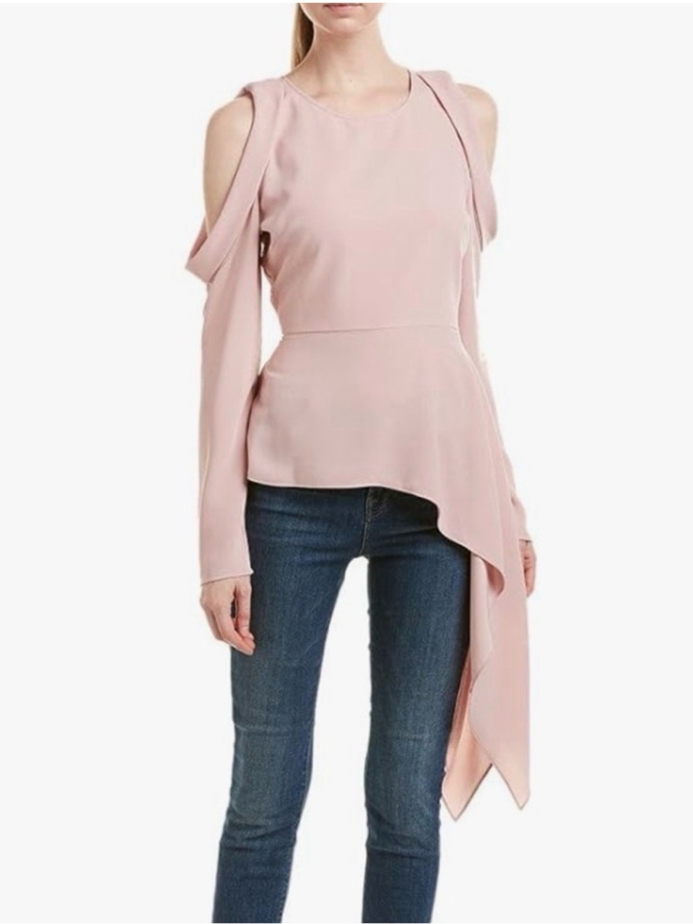 BCBGMaxAzria Dusty Pink Cold-Shoulder Asymmetric Blouse